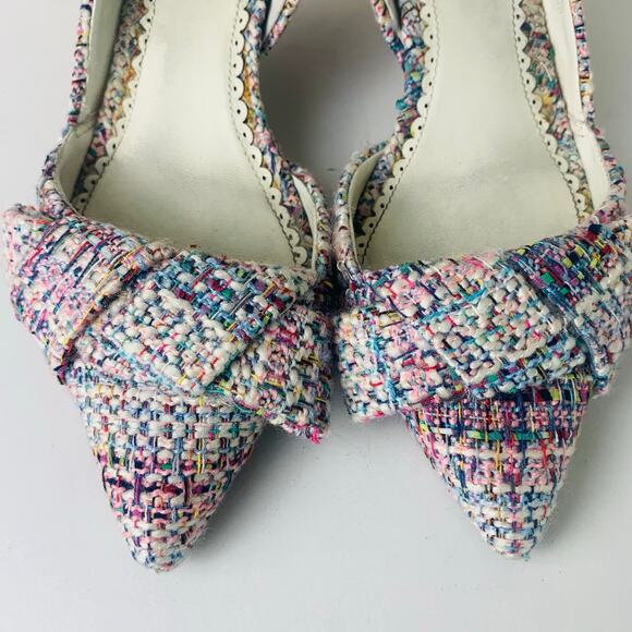 1901 Size 7M Pastel Tweed Plaid Bow Kitten Heel Pumps Pointed Toe Twee Coquette - Picture 6 of 16